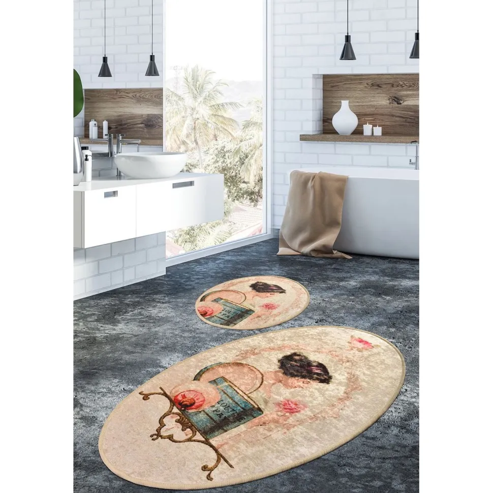 Kylpyhuonemattosetti Linento Glare, 2kpl, beige
