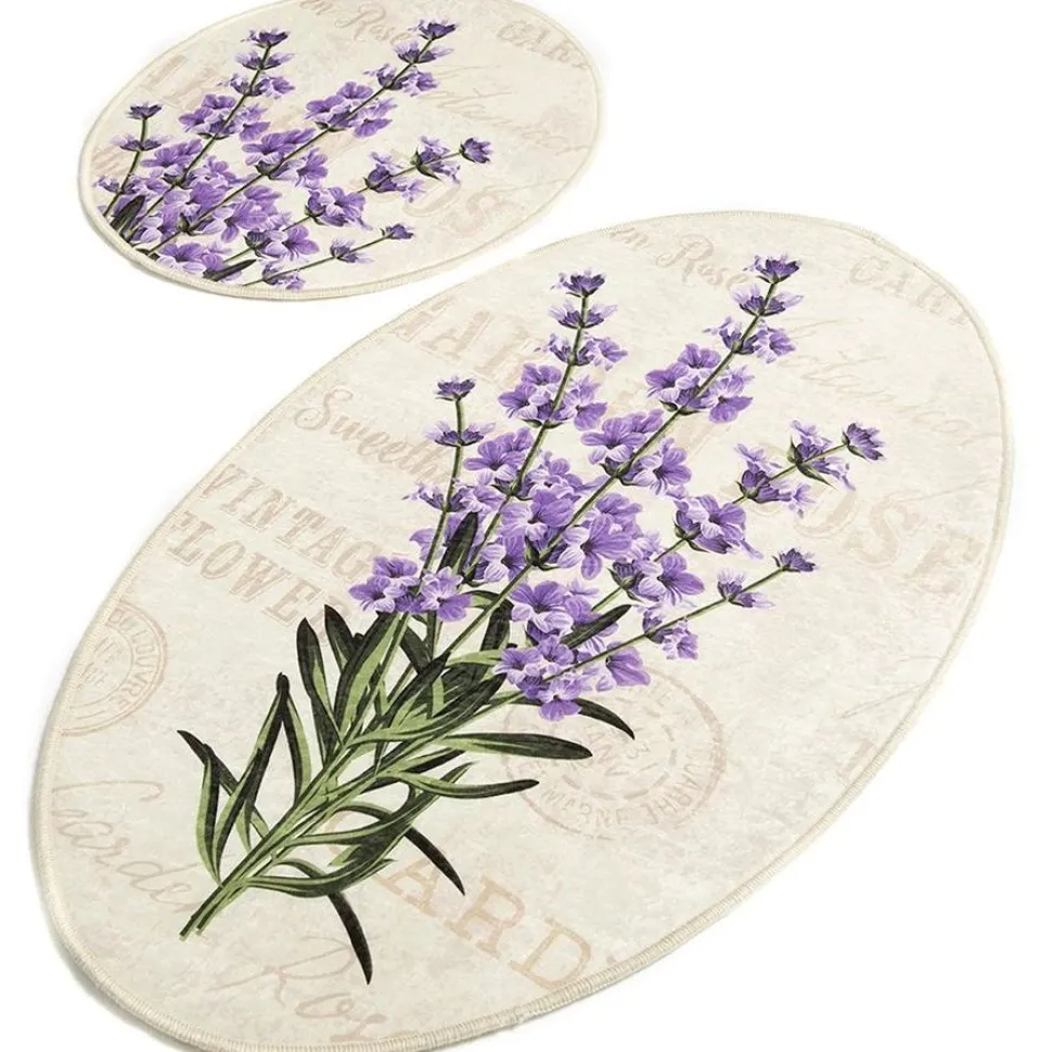 Kylpyhuonemattosetti Linento Lavender, 2kpl, valkoinen/liila