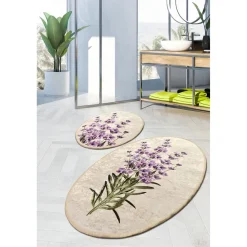 Kylpyhuonemattosetti Linento Lavender, 2kpl, valkoinen/liila