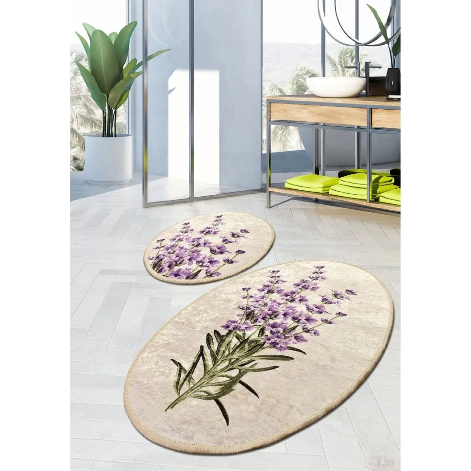 Kylpyhuonemattosetti Linento Lavender, 2kpl, valkoinen/liila