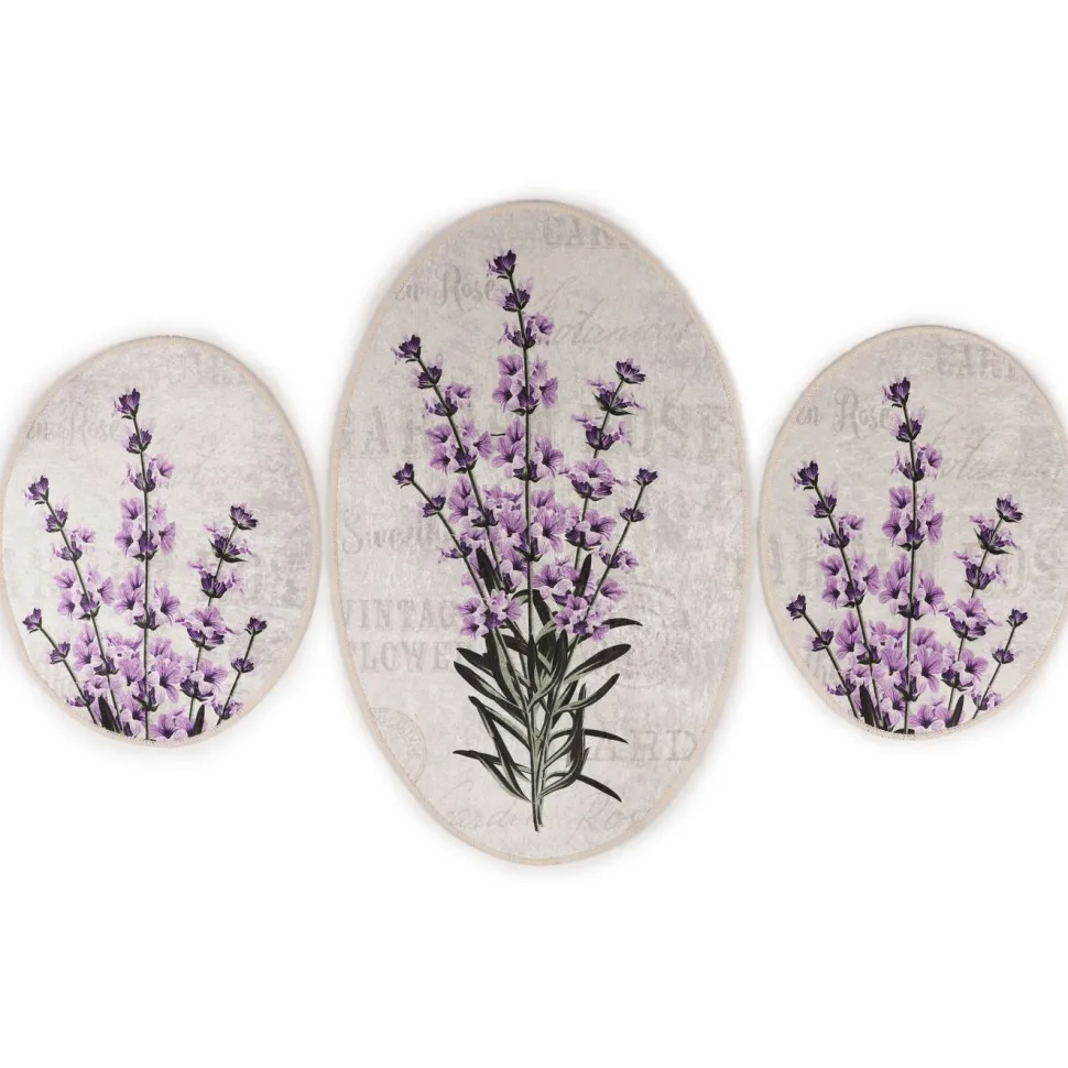 Kylpyhuonemattosetti Linento Lavender, 3kpl, valkoinen/liila