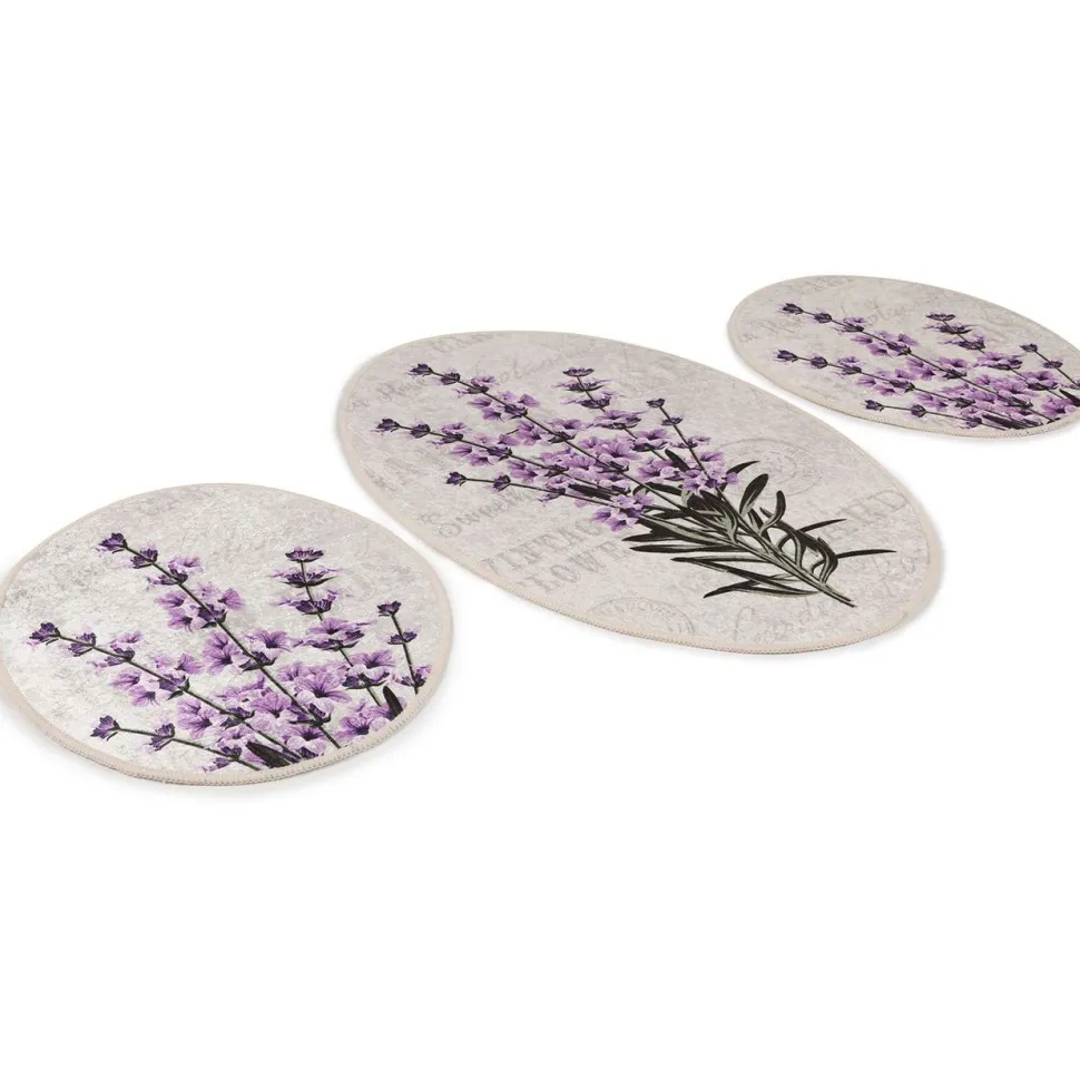 Kylpyhuonemattosetti Linento Lavender, 3kpl, valkoinen/liila