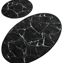 Kylpyhuonemattosetti Linento Marble Oval, 2kpl, musta