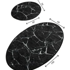 Kylpyhuonemattosetti Linento Marble Oval, 2kpl, musta