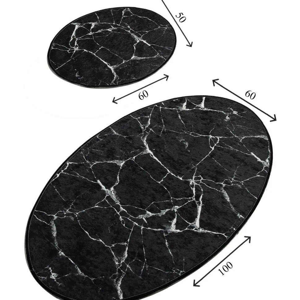 Kylpyhuonemattosetti Linento Marble Oval, 2kpl, musta