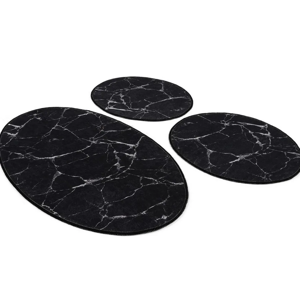 Kylpyhuonemattosetti Linento Marble Oval, 3kpl, musta