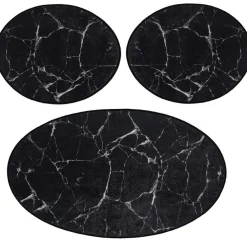 Kylpyhuonemattosetti Linento Marble Oval, 3kpl, musta