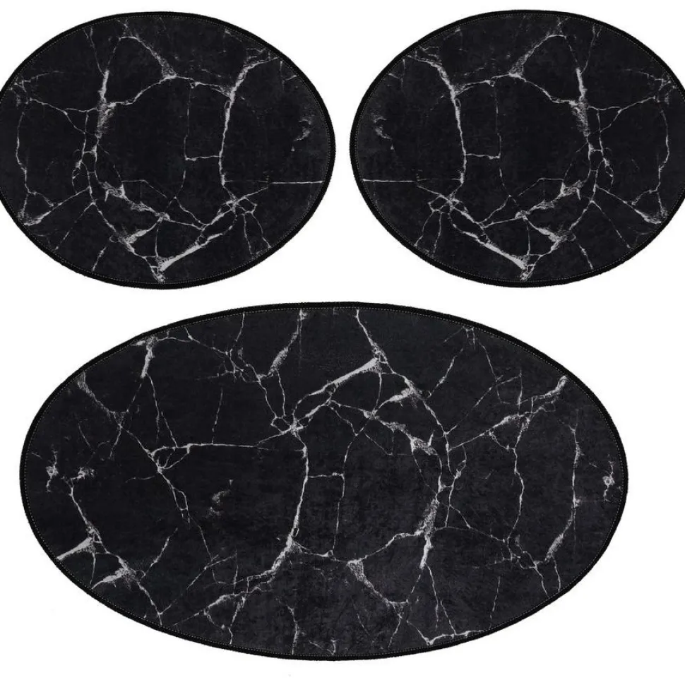 Kylpyhuonemattosetti Linento Marble Oval, 3kpl, musta