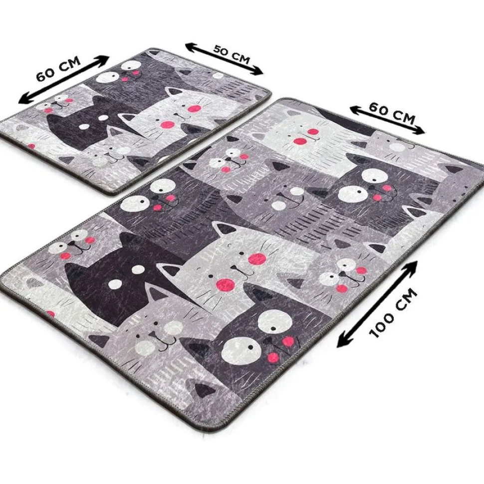 Kylpyhuonemattosetti Linento Meow, 2kpl, harmaa