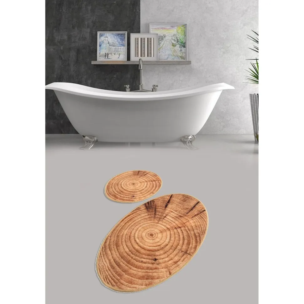Kylpyhuonemattosetti Linento Wood, 2kpl, ruskea