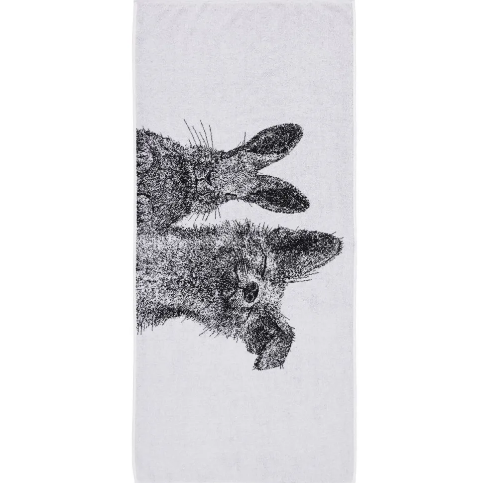 Kylpypyyhe Finlayson Pupu ja Kettu, 70x150cm, luomupuuvilla, musta/valkoinen