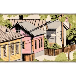 Kynnysmatto Vallila Naapurusto, 50x80cm, vaaleanpunainen/keltainen
