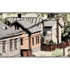 Kynnysmatto Vallila Naapurusto, 50x80cm, vaaleanpunainen/keltainen