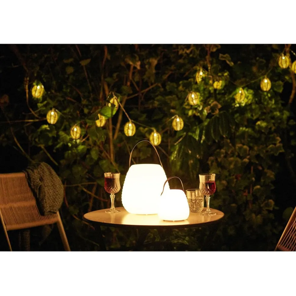 Ladattava LED-lyhty House Nordic Derry, ulkokäyttöön, ø21cm, RGB, IP44, 3.7V, 1500mAh, valkoinen