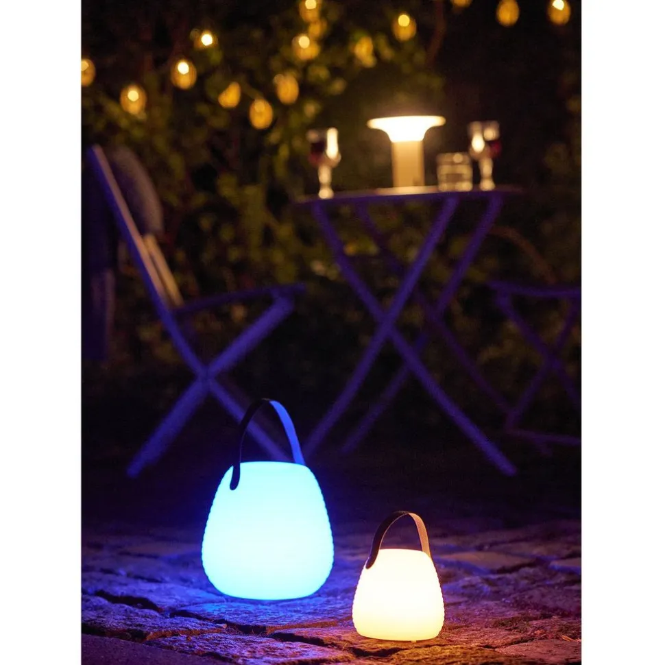 Ladattava LED-lyhty House Nordic Derry, ulkokäyttöön, ø21cm, RGB, IP44, 3.7V, 1500mAh, valkoinen