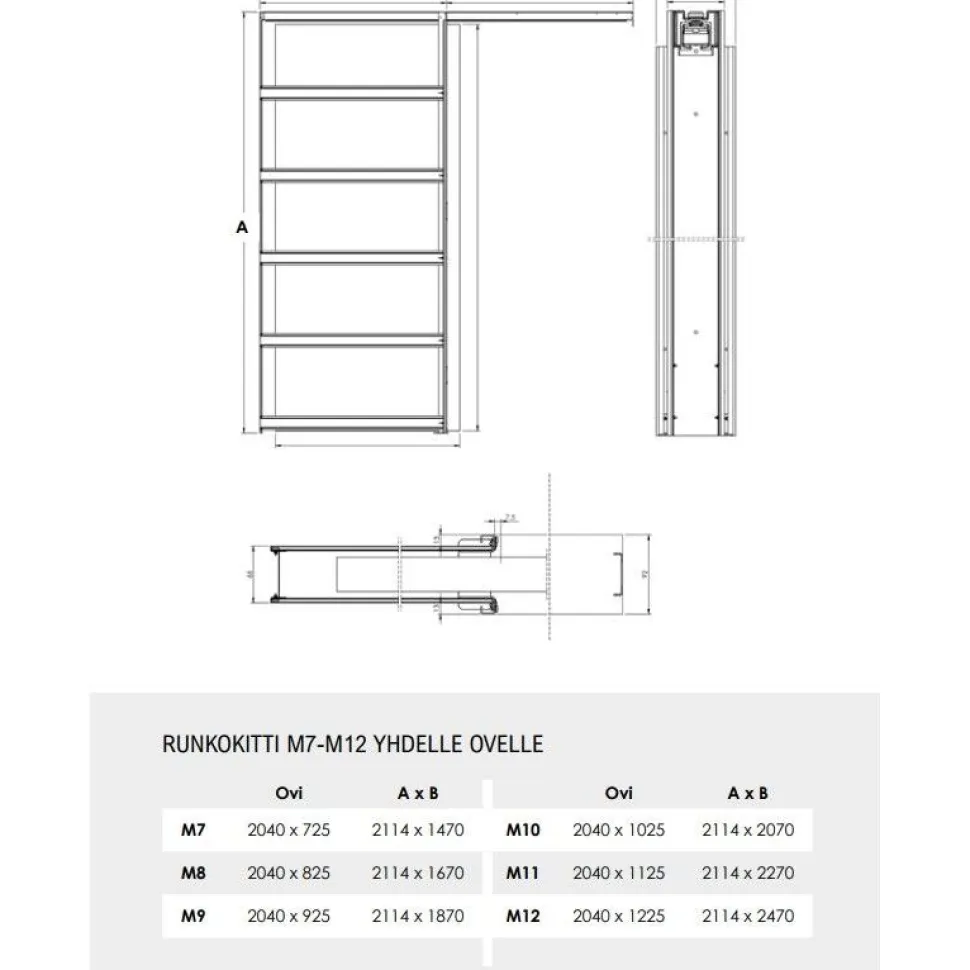 Lasiliukuovi seinän sisään Stella Pocket Door M10 hidastimella 1025x2040mm