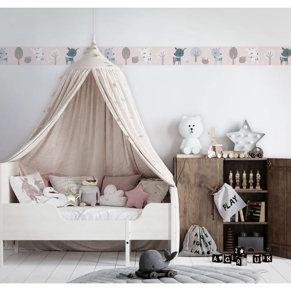 Lastenhuoneen boordi Kids Walls 45837, vinyylipinta, 0.18x5m, vaaleanpunainen