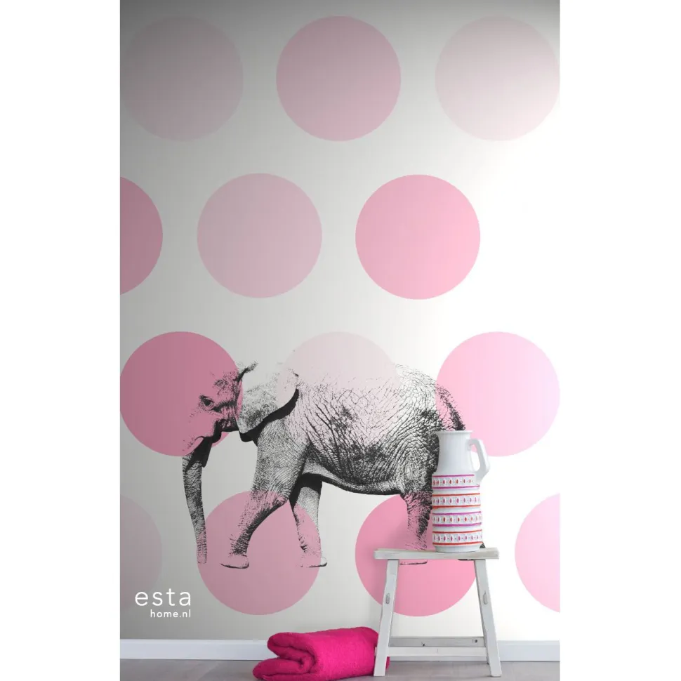 Lastenhuoneen tapetti PhotowallXL Elephant 158708 1860x2790 mm vaaleanpunainen