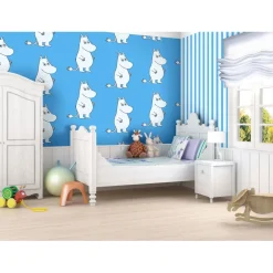 Lastenhuoneen tapetti Sandudd Moomin 5181-1, 0,53x11,2m, sininen, non-woven