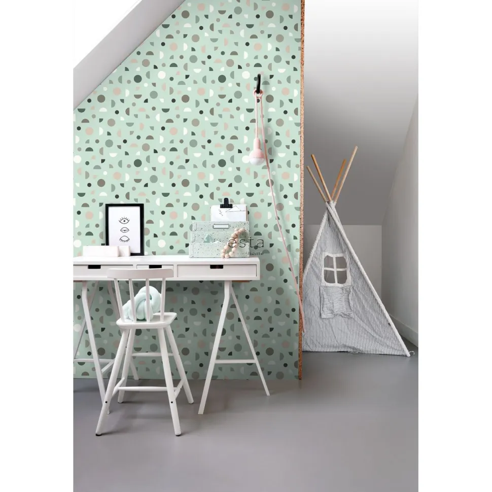 Lastenhuoneen tapetti Esta Forest Friends 139279, pilkullinen, moderni, vihreä