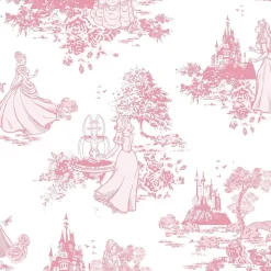 Lastenhuoneen tapetti Sandudd Princess Pink Toile 70-233, Disney, vaaleanpunainen