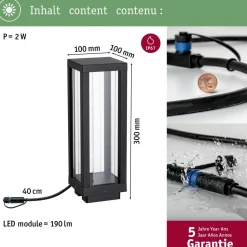 LED-lyhty Paulmann Plug & Shine Classic, 30cm, Smart Home Zigbee 3.0, IP44, RGBW, antrasiitti
