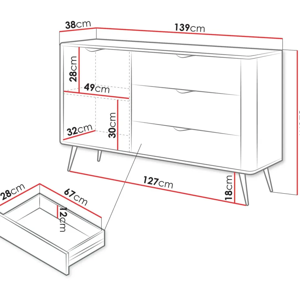 Lipasto Nomla 1D3S LANTE, 82x138cm, musta