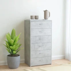 Lipasto 6 vetolaatikolla betoninharmaa 50x34x96 cm lastulevy