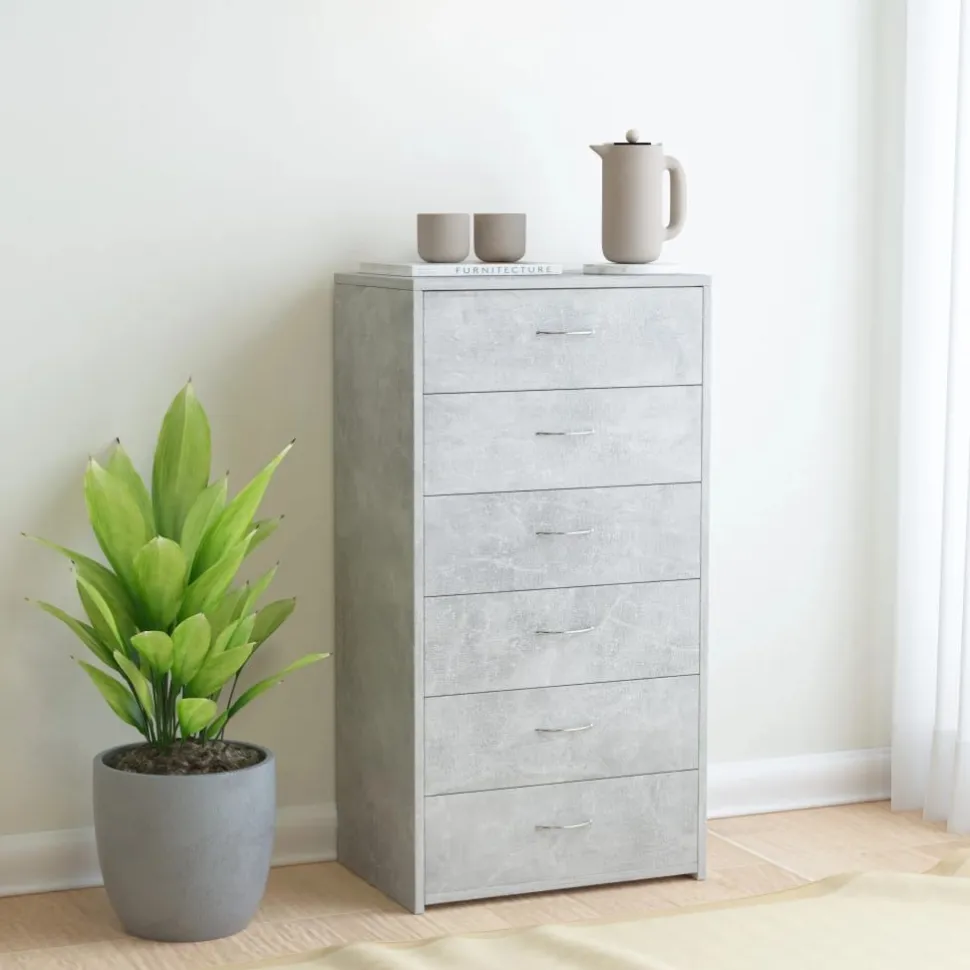 Lipasto 6 vetolaatikolla betoninharmaa 50x34x96 cm lastulevy