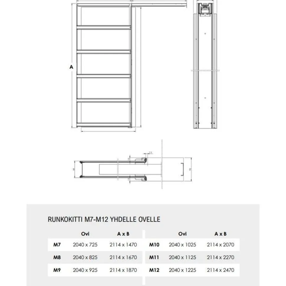 Liukuovi seinän sisään Stella Pocket Door M10 ristikko 1025x2040mm valkoinen