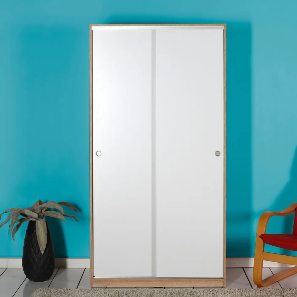 Liukuovivaatekaappi Linento Furniture Swd-431-Sb-2 94cm ruskea/valkoinen