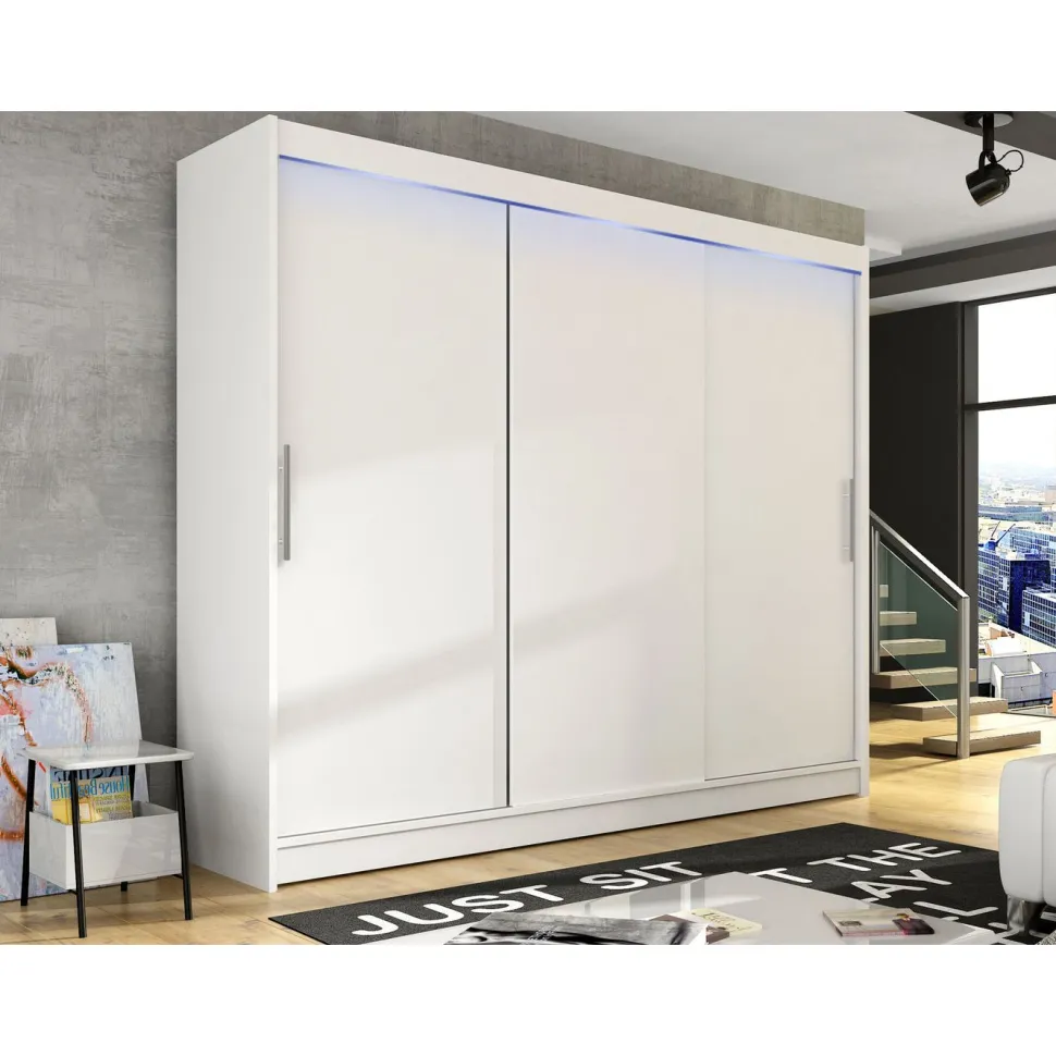 Liukuovivaatekaappi Nomla ASTON / DASTO II, LED-valaistuksella, 250x215cm, musta