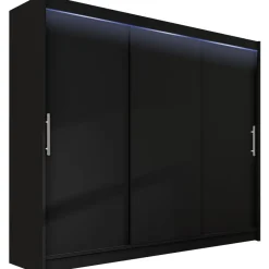 Liukuovivaatekaappi Nomla ASTON / DASTO II, LED-valaistuksella, 250x215cm, musta