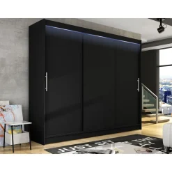 Liukuovivaatekaappi Nomla ASTON / DASTO II, LED-valaistuksella, 250x215cm, musta