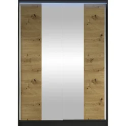 Liukuovivaatekaappi Nomla LINO II, LED-valaistuksella, peilillä, 120x200cm, valkoinen/lämmin ruskea