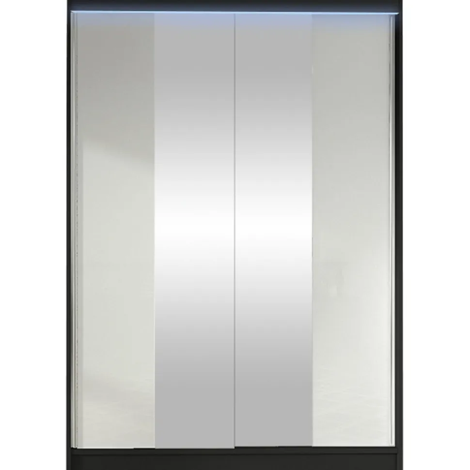 Liukuovivaatekaappi Nomla LINO II, LED-valaistuksella, peilillä, 120x200cm, valkoinen/lämmin ruskea
