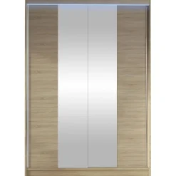 Liukuovivaatekaappi Nomla LINO II, LED-valaistuksella, peilillä, 120x200cm, valkoinen/lämmin ruskea