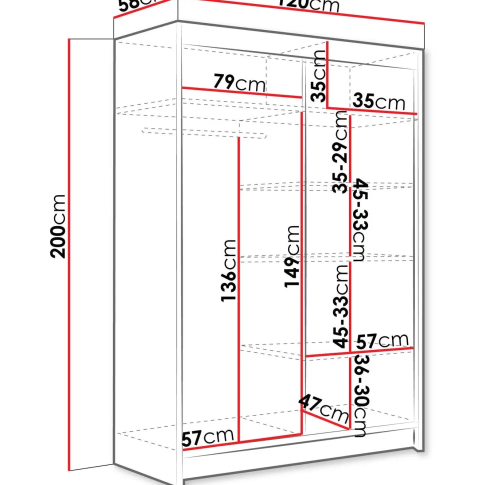 Liukuovivaatekaappi Nomla MIAMI / ALDO VI, LED-valaistuksella, peilillä, 120x200cm