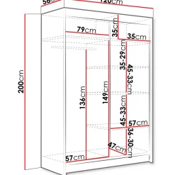Liukuovivaatekaappi Nomla MIAMI / ALDO VI, LED-valaistuksella, peilillä, 120x200cm