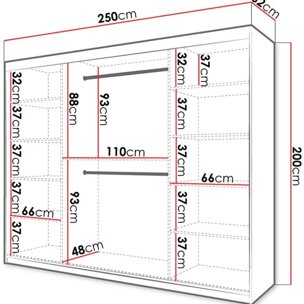 Liukuovivaatekaappi Nomla RIFLO SLIM 2 250, 250x200cm