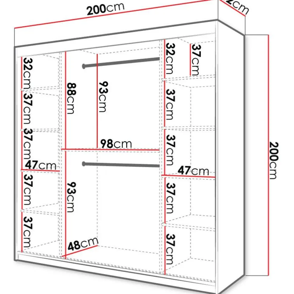 Liukuovivaatekaappi Nomla RIFLO SLIM 1 200, 200x200cm