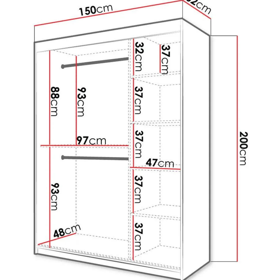 Liukuovivaatekaappi Nomla RIFLO SLIM 2 150, 150x200cm