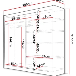 Liukuovivaatekaappi Nomla TALIN II, LED-valaistuksella, peilillä, 180x215cm, musta/ruskea