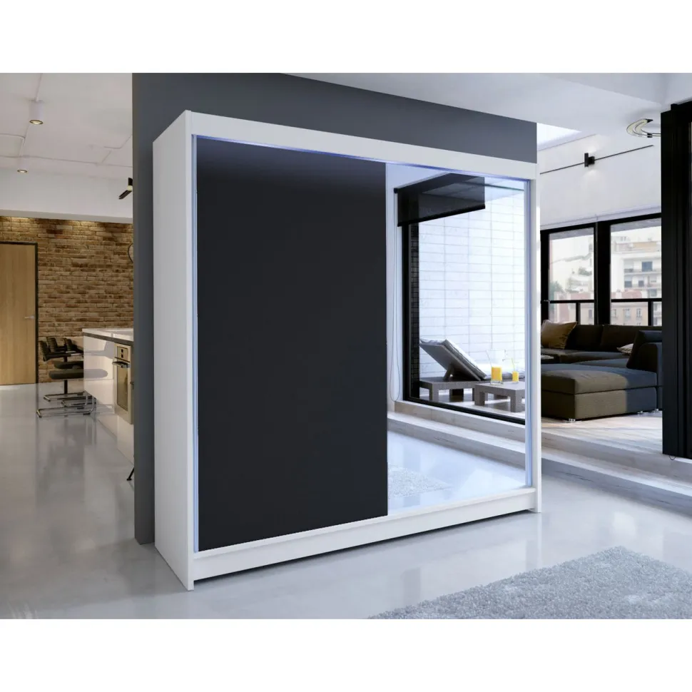 Liukuovivaatekaappi Nomla TALIN I, LED-valaistuksella, peilillä, 180x215cm