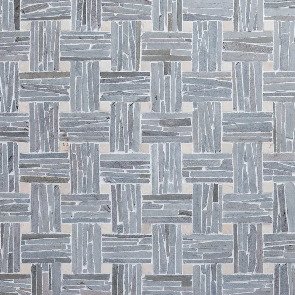 Luonnonkivimosaiikki Qualitystone Parquet, liuskekivi ja marmori verkolla, 300 x 300 mm