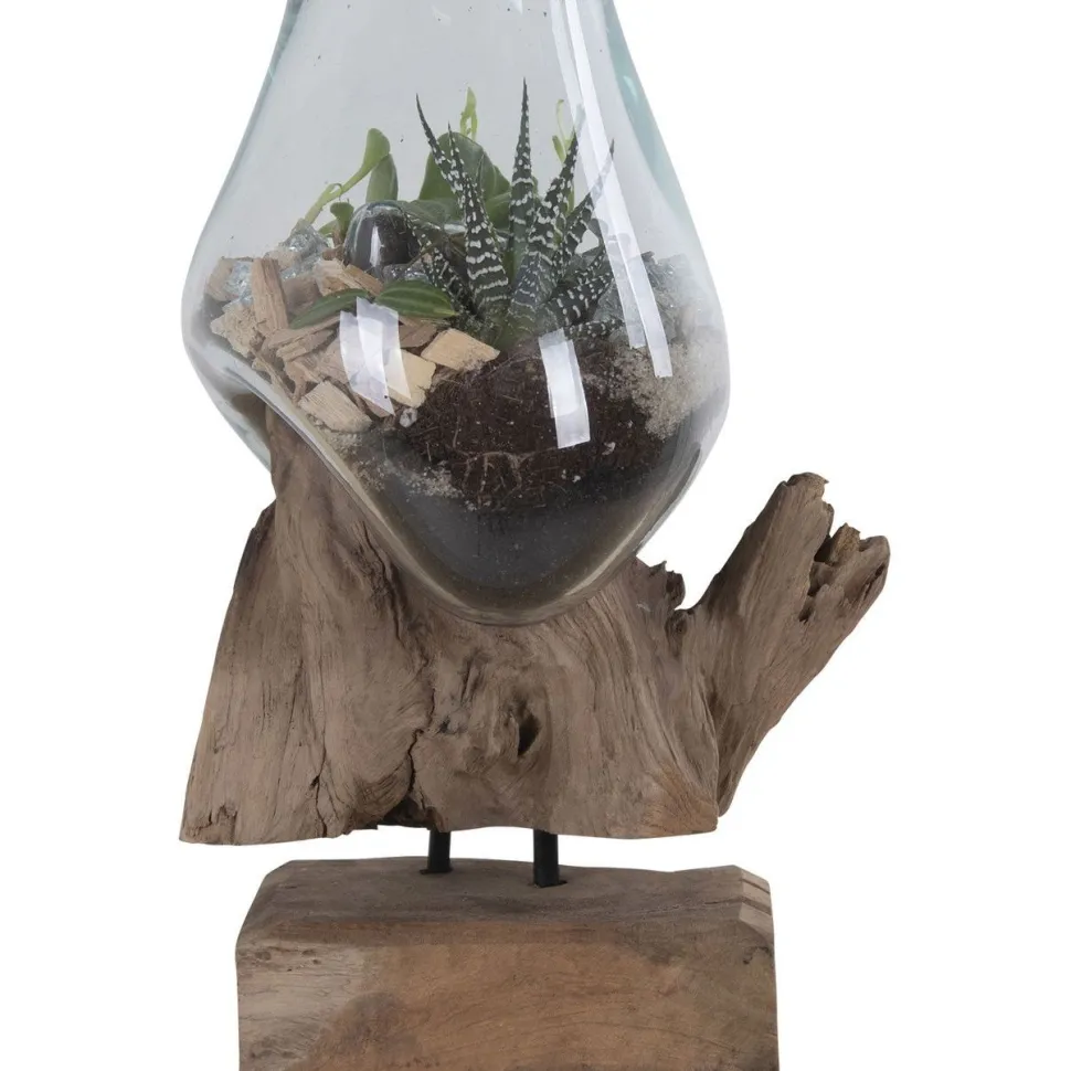Maljakko puujalustalla House Nordic San Marino Waterdrop, 25cm, tiikki/lasi