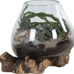 Maljakko puujalustalla House Nordic San Marino Waterdrop, 15-20cm, tiikki/lasi