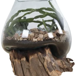 Maljakko puujalustalla House Nordic San Marino Waterdrop, 15-20cm, tiikki/lasi
