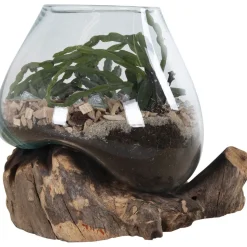 Maljakko puujalustalla House Nordic San Marino Waterdrop, 15-20cm, tiikki/lasi