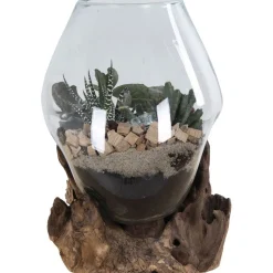 Maljakko puujalustalla House Nordic San Marino Waterdrop, 15-20cm, tiikki/lasi